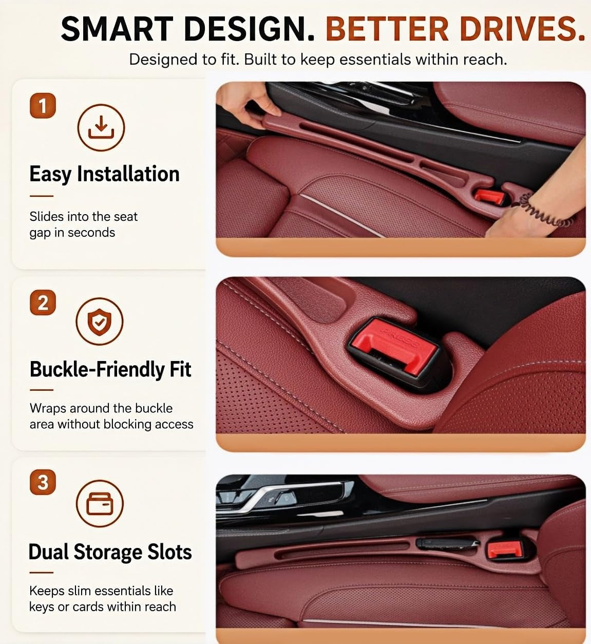 Car Seat Gap Filler 2 Pack, No Drop Seat Gap Plug with Dual Storage Slots, Blocks Phones Keys Coins, Flexible EVA Console Gap Filler Auto Accessories for Cars Suvs Trucks