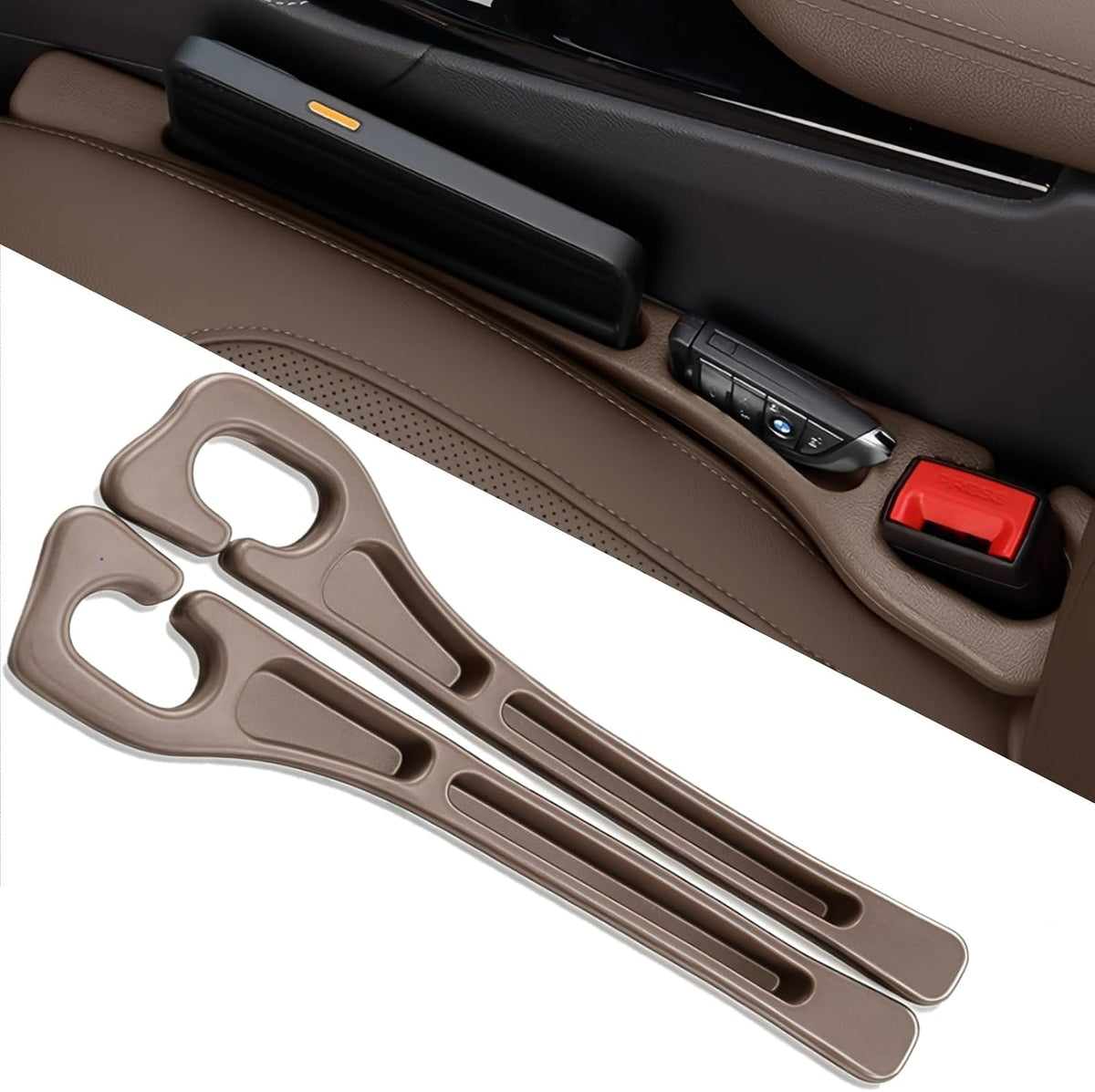 Car Seat Gap Filler 2 Pack, No Drop Seat Gap Plug with Dual Storage Slots, Blocks Phones Keys Coins, Flexible EVA Console Gap Filler Auto Accessories for Cars Suvs Trucks