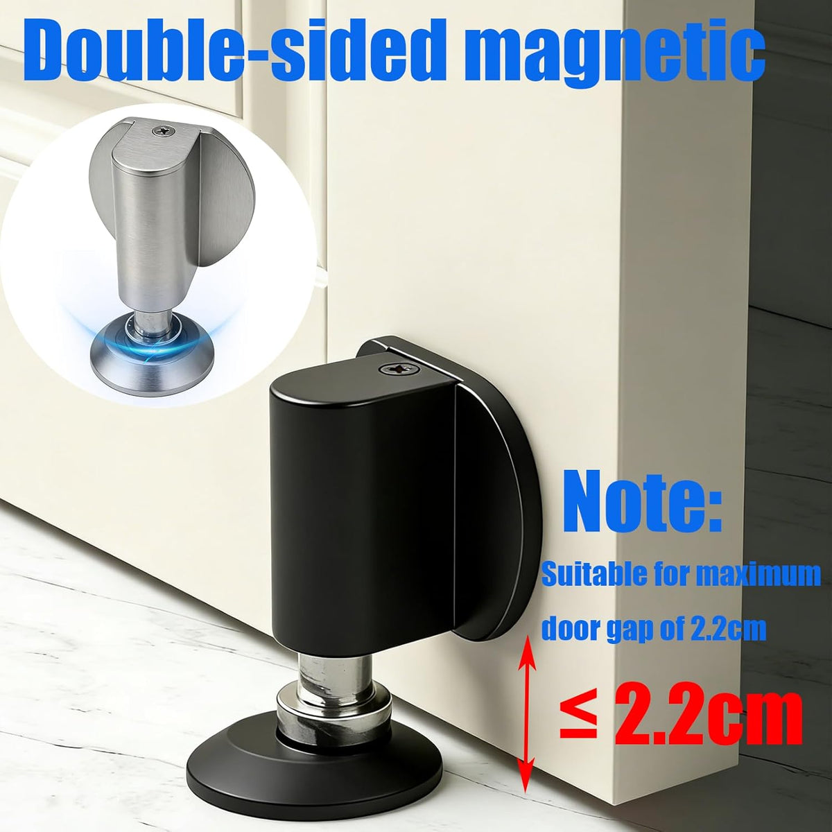 Magnetic Door Stopper - 2026 New Magnet Floor Door Stop Retractable, Door Magnetic Catch,Door Wedge Stopper No Drilling Mount with Adhesive,Door Holder to Keep Door Open (Brushed Nickel 1PC)